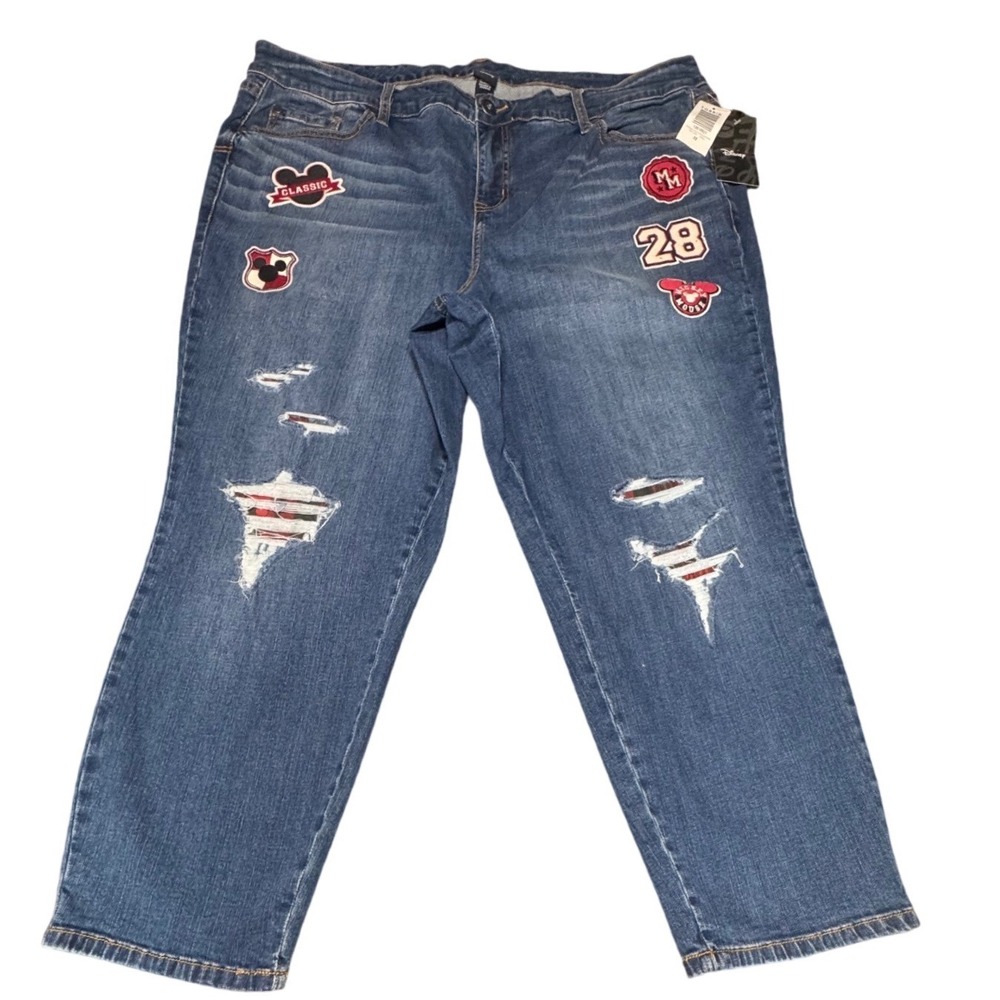 Disney Torrid Jeans Womens 22 Mickey Patch Hi-Rise Boyfriend Distressed Blue Den